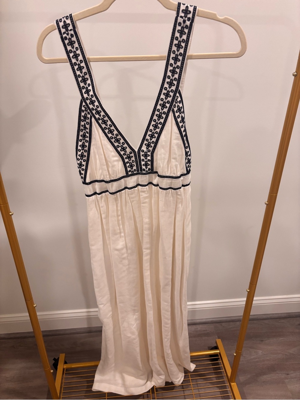 J. Crew Cream Maxi Dress with black Embroidery